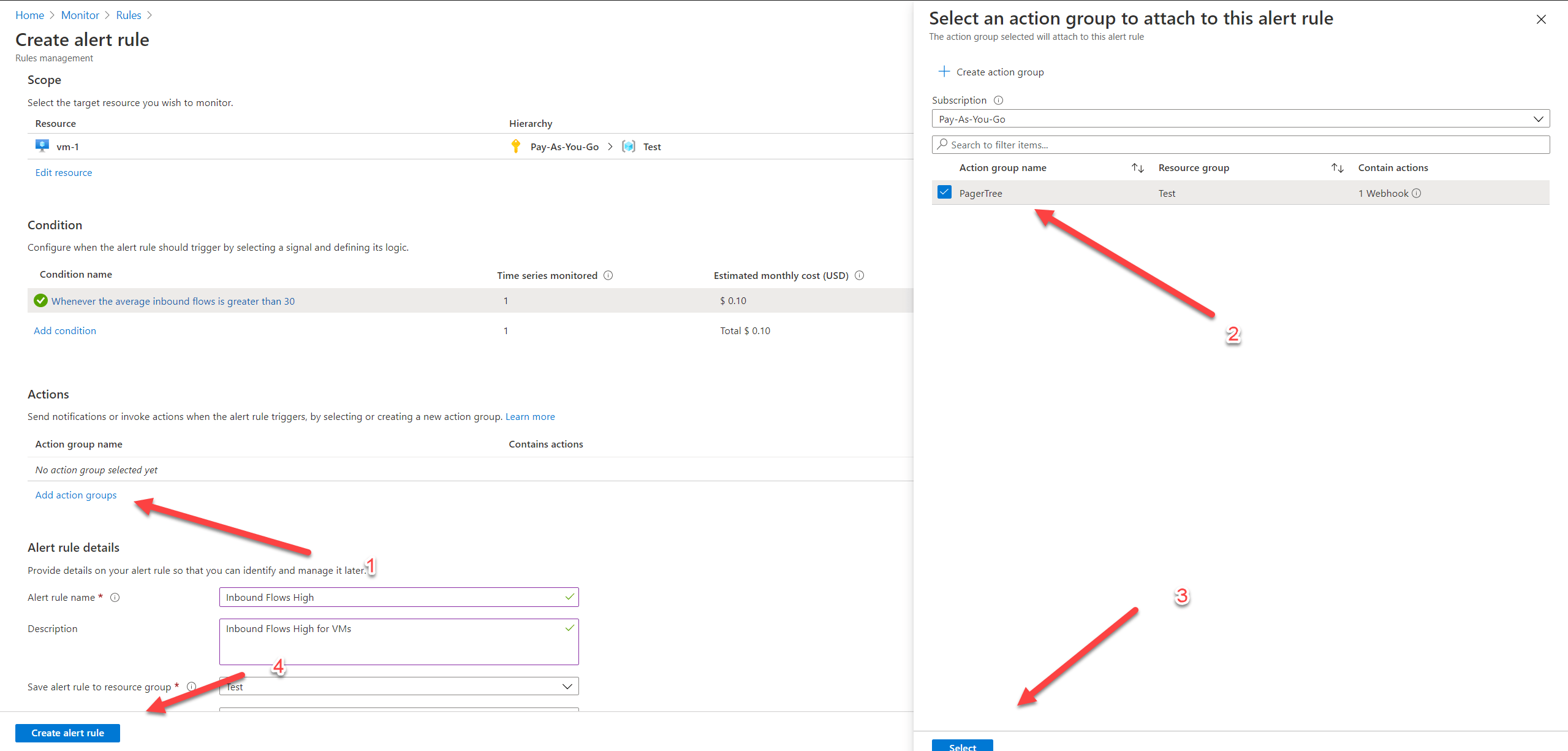  Azure Monitor Alert Rule to perform the PagerTree action.
